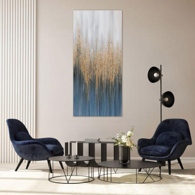 Agave - Quadro moderno astratto dipinto a mano su tela "High Blue Art" 70x150 - SKU: AG150262