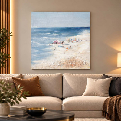 Agave Quadro moderno dipinto a mano ritratto paesaggistico marino "Free Beach" 80x80