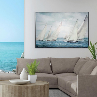 Agave - Quadro moderno dipinto a mano su tela di cotone tema marino "Ponente" 120x80 - SKU: AG120079