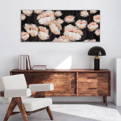 Agave - Quadro moderno floreale dipinto a mano su tela 150x60 "Fiori nella notte" - SKU: AG120071