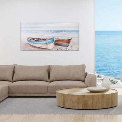 Agave - Quadro moderno in stile marino dipinto a mano su tela di cotone "Risacca" 140x70 - SKU: AG150281