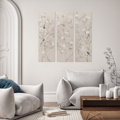 Agave - Stampa verticale set 3 pezzi su tela motivo floreale con cornice Haru 40x120 - SKU: PA0020
