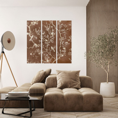 Agave - Stampa verticale set 3 pezzi su tela motivo floreale con cornice Sakura 40x120 - Colore: Marrone - SKU: PA0019