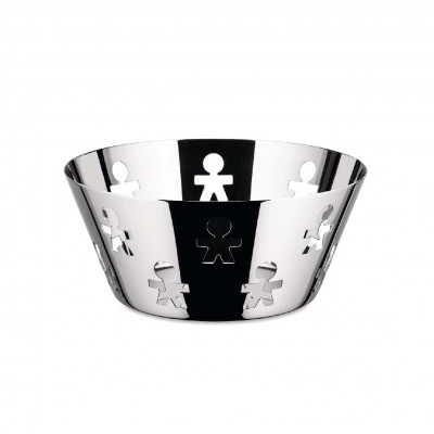 Alessi Girotondo Cestino grande in acciaio lucido dal design moderno ed elegante Colore: Acciaio