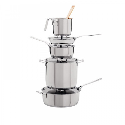 Alessi - Pots & Pans - Batteria di Pentole Set 7pz - Colore: Acciaio - SKU: AJM100S7