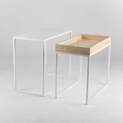 Formae Tavolinetto multifunzionale moderno in acciaio con ripiano in legno "Ambrogio" Colore: Bianco