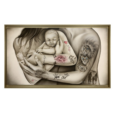 Art Maiora - Capezzale con la famiglia in stile moderno "Amore Di Indelebile" 110x65 - Colore: Toni Caldi - SKU: AID-S-TT 