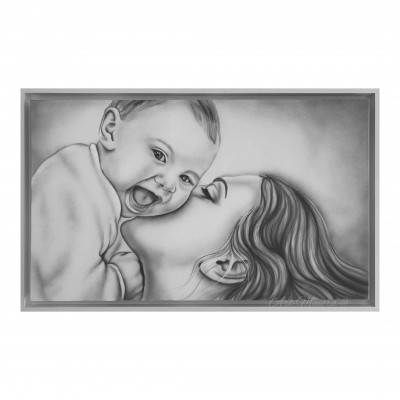 Art Maiora - Capezzale con la maternità dipinta a mano su tela "Gaia" 110x65 - Colore: Grigio - SKU: GIA-S-G