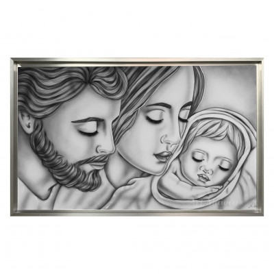 Art Maiora - Capezzale con sacra famiglia dipinta a mano su tela in cotone "Tenerezza" 110x65 - Colore: Grigio - SKU: TNZ-S-G