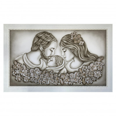  Art Maiora - Capezzale con sacra famiglia dipinta a mano su tela "NonTiScordarDiMe" 110x65 - Colore: Bianco/Oro - SKU: NSM-S-TDBO 