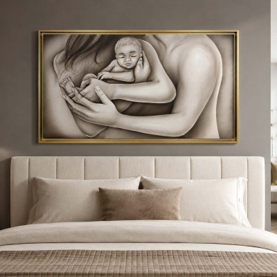 Art Maiora Capezzale dipinto a mano su tela moderna Amore Indelebile 110x65 Colore: Tortora