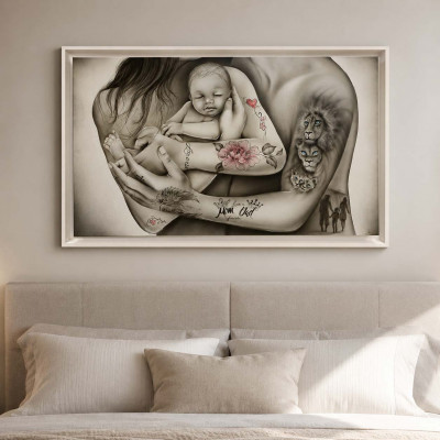 Art Maiora Capezzale dipinto a mano su tela moderna Amore Indelebile Tatoo 110x65 Colore: Tortora
