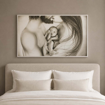 Art Maiora Capezzale dipinto a mano su tela moderno Cuore 110x65 Colore: Tortora