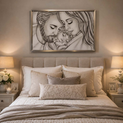 Art Maiora Capezzale la sacra famiglia in stile moderno Amore di Mamma e Papà 110x65 Colore: Grigio