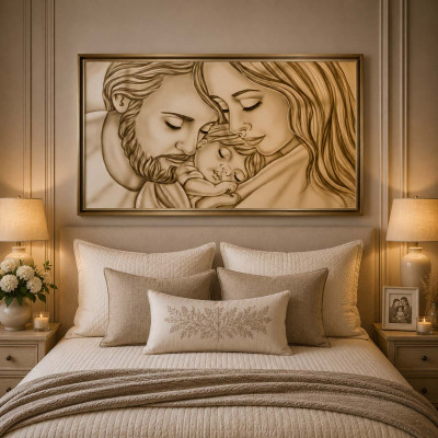 Art Maiora Capezzale la sacra famiglia in stile moderno Amore di Mamma e Papà 110x65 Colore: Toni Caldi