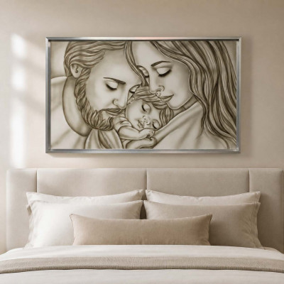 Art Maiora Capezzale la sacra famiglia in stile moderno Amore di Mamma e Papà 110x65 Colore: Tortora