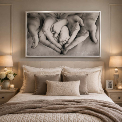 Art Maiora Capezzale moderno con la sacra famiglia dipinto a mano Family Heart 110x65 Colore: Grigio