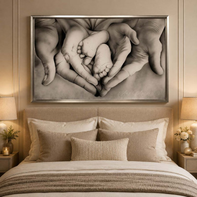 Art Maiora Capezzale moderno con la sacra famiglia dipinto a mano Family Heart 130x70 Colore: Grigio