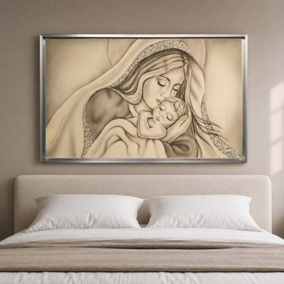Art Maiora Capezzale moderno dipinto a mano con la maternità Amore di Mamma 110x65 Colore: Toni Caldi