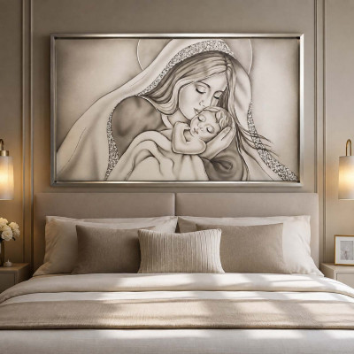 Art Maiora Capezzale moderno dipinto a mano con la maternità Amore di Mamma 110x65 Colore: Tortora