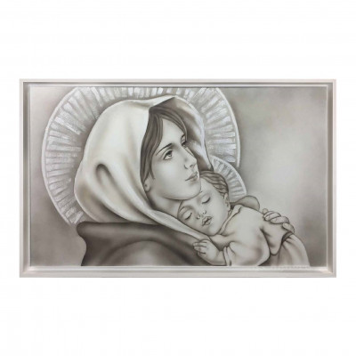 Art Maiora - Capezzale moderno dipinto a mano su tela di cotone "Madonna del Ferruzzi" 110x65 - Colore: Grigio - SKU: MDNFG-S-G