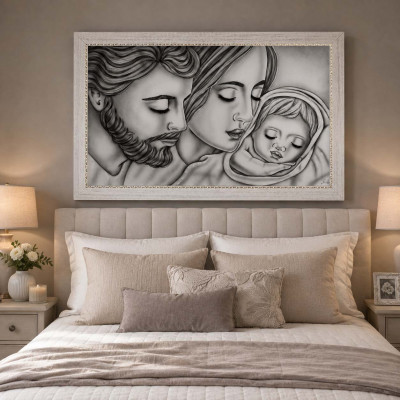 Art Maiora Capezzale moderno dipinto a mano su tela di cotone Tenerezza 110x65 Colore: Grigio