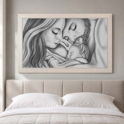 Art Maiora Capezzale sacra famiglia dipinta a mano su tela Legame di Vita 110x65 Colore: Grigio