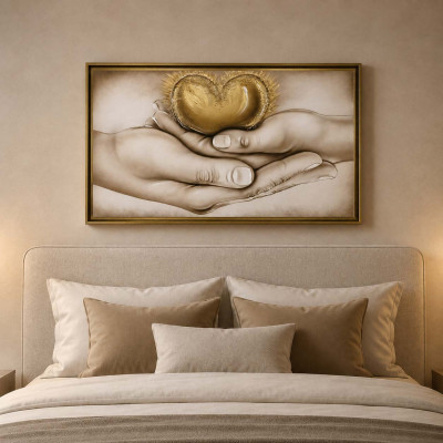 Art Maiora Capoletto capezzale moderno dipinto a meno su tela Abbraccio del Cuore 110x65 Colore: Oro