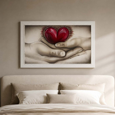 Art Maiora Capoletto capezzale moderno dipinto a meno su tela Abbraccio del Cuore 110x65 Colore: Rosso