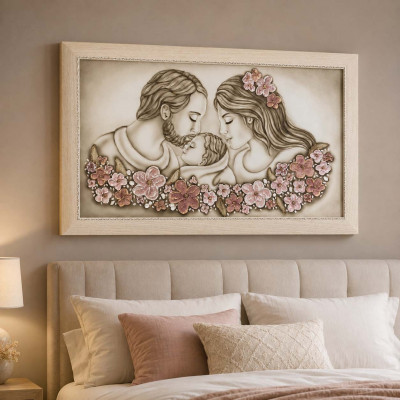 Art Maiora Capoletto con la sacra famiglia dipinta a mano Non ti Scordar di Me 110x65 Colore: Tortora/Rosa Antico