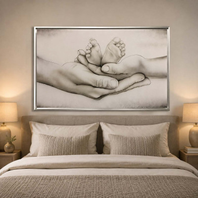 Art Maiora Capoletto moderno con la sacra famiglia dipinta su tela Different Family 110x65 Colore: Tortora