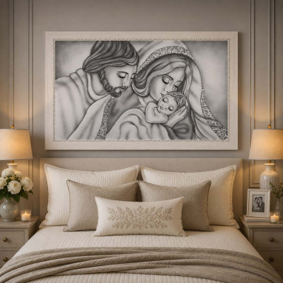 Art Maiora Capoletto moderno dipinto a mano con la sacra famiglia Forza 110x65 Colore: Grigio