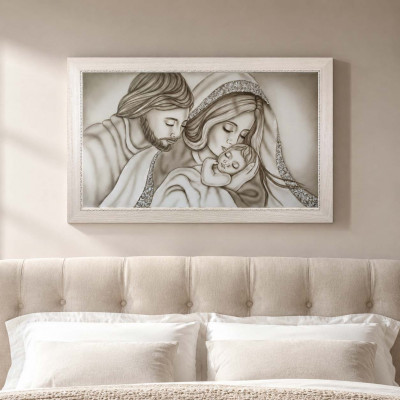 Art Maiora Capoletto moderno dipinto a mano con la sacra famiglia Forza 110x65 Colore: Tortora