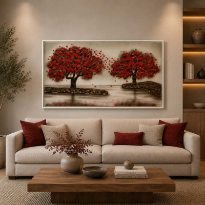 Art Maiora Quadro a tema natura dipinto a mano Soffio 150x80 Colore: Rosso