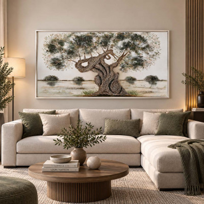 Art Maiora Ulivo Quadro a tema paesaggistico dipinto acrilico su tela Ulivo 150x80