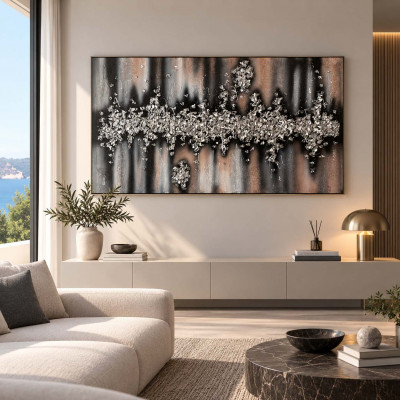 Art Maiora Quadro astratto dipinto a mano su tela Battito 150x100 Colore: Argento