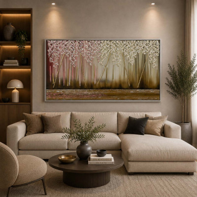 Art Maiora Quadro astratto dipinto a mano su tela Sogno 130x70 Colore: Rosa/Avorio