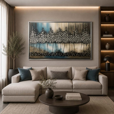 Art Maiora Quadro astratto su tela di cotone Notte Romantica 120x80 Colore: Argento
