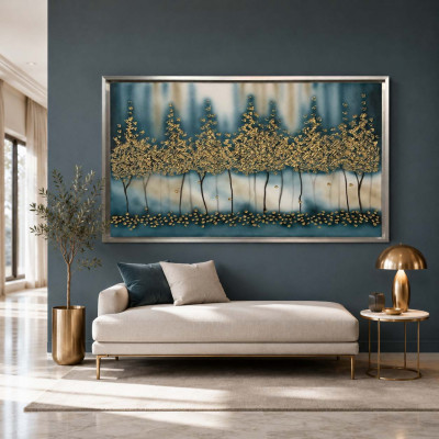Art Maiora Quadro astratto su tela di cotone Notte Romantica 120x80 Colore: Ottanio/Oro