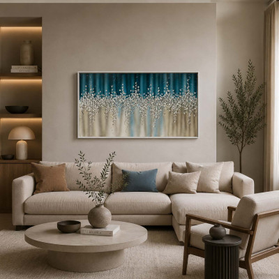Art Maiora Quadro astratto su tela dipinto a mano Comete 130x70 Colore: Ottanio/Argento