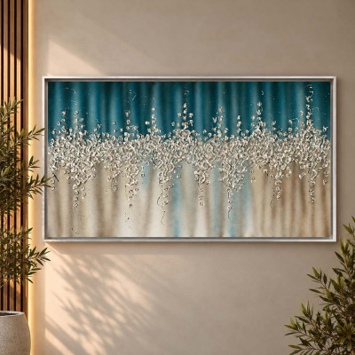 Art Maiora Quadro astratto su tela dipinto a mano Comete 150x100 Colore: Ottanio/Argento