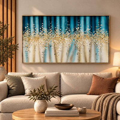 Art Maiora Quadro astratto su tela dipinto a mano Comete 150x100 Colore: Ottanio/Oro