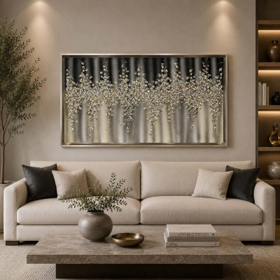 Art Maiora Quadro astratto su tela dipinto a mano Comete 150x80 Colore: Bianco/Nero