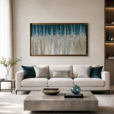 Art Maiora Quadro astratto su tela dipinto a mano Comete 150x80 Colore: Ottanio/Argento