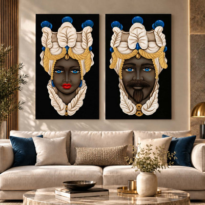 Art Maiora Quadro comtemporaneo dipinto a mano Teste di Moro Luxury 65x110 set 2 pezzi