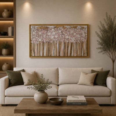 Art Maiora Quadro con fiori acrilico su tela Bouquet 130x70 Colore: Tortora/Rosa Antico