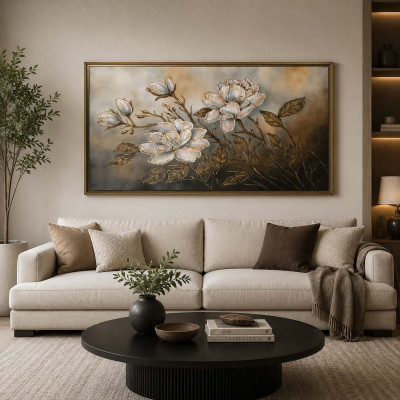 Art Maiora Quadro con fiori dipinto su tela di cotone Notte di Petali 120x80