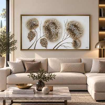 Art Maiora Quadro con fiori su tela Ortensie 150x80 Colore: Tortora/Nocciola