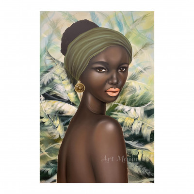 Art Maiora - Quadro contemporaneo dipinto a mano su tela di cotone "Akanke" 100x150 - Colore: Verde - SKU: SDAKK-XLY-S
