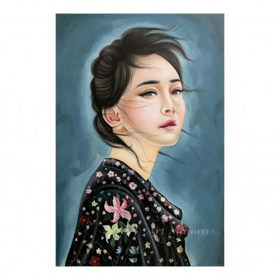 Art Maiora - Quadro contemporaneo dipinto a mano su tela di cotone "Sakura" 100x150 - Colore: Ottanio - SKU: SDSKR-XLD-OD